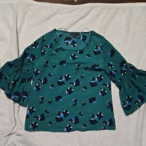 Simply Styled Teal Floral Blouse with Bell Sleeves